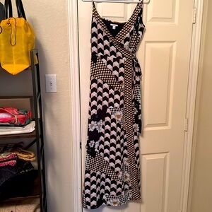 Bar III Women's Maxi Geo Print Wrap Dress Black Size Small